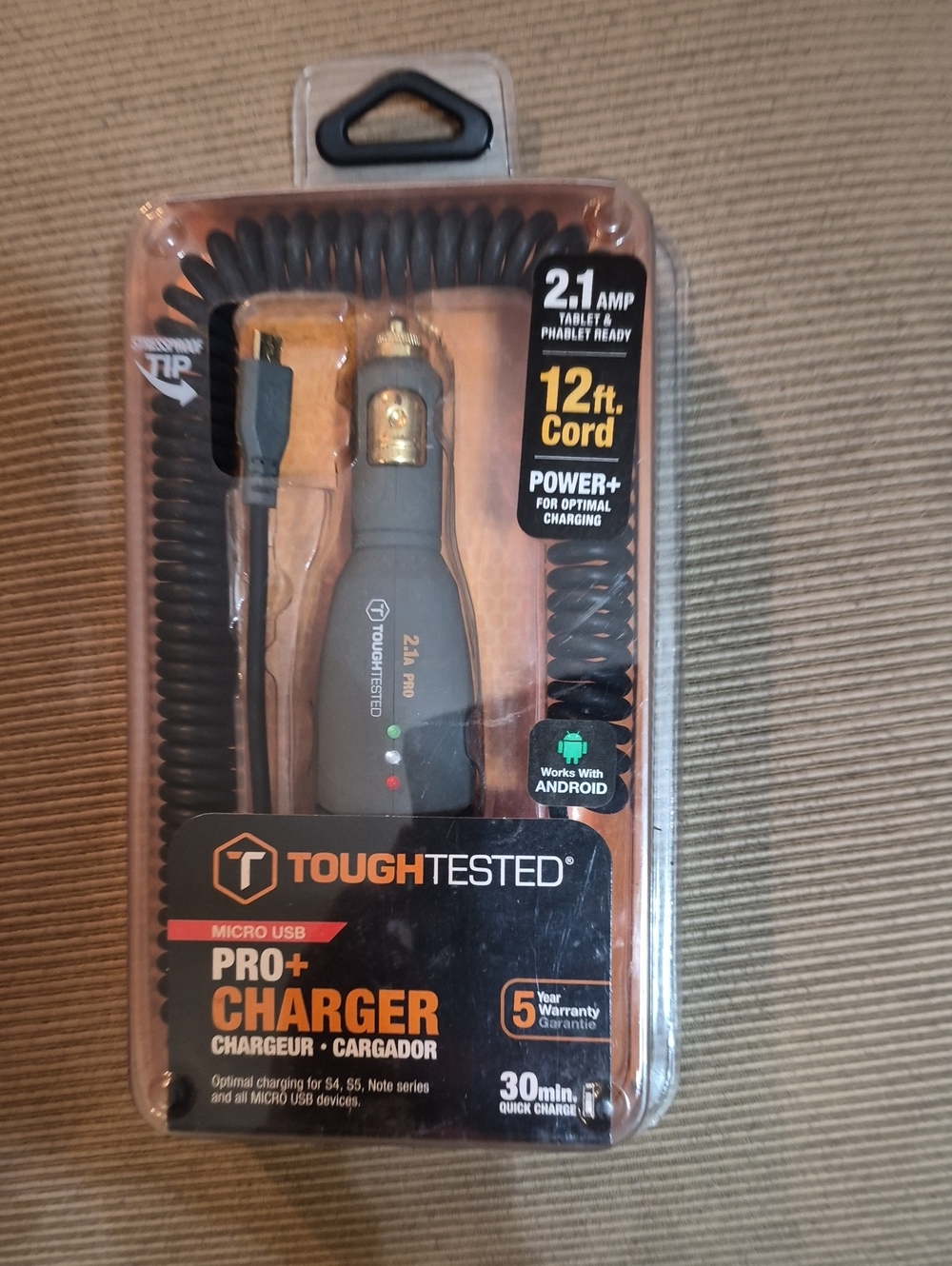 Black Micro USB Pro+ Car Charger - 2.1A, 12ft Cord